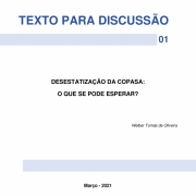 Capa do trabalho. Escrito: "Texto para Discussão 01 - Desestatização da COPASA: O que se poder esperar?"
